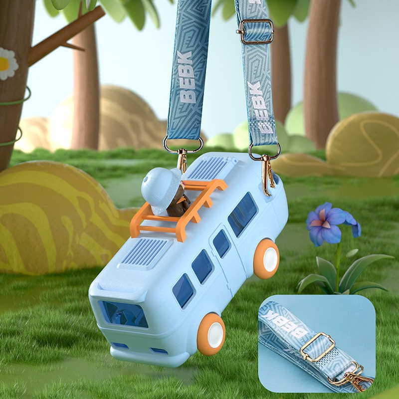 Tragbare Wasserflasche in Busform mit Tragegurt