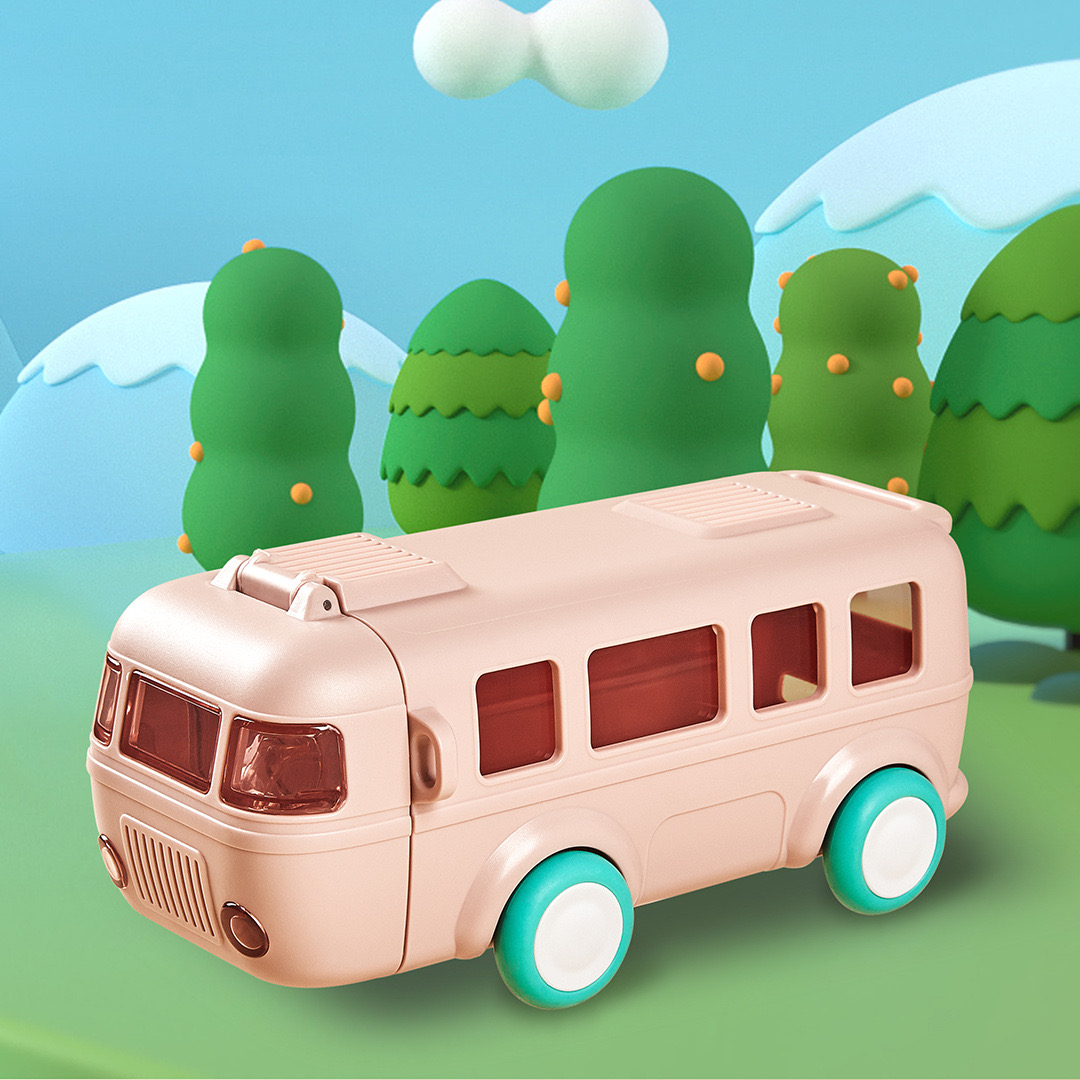 Tragbare Wasserflasche in Busform mit Tragegurt